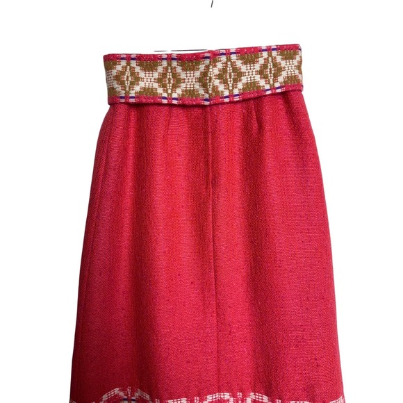 Madawaska Weavers Wool Skirt Geometric Waistband Slit Knee Length SZ M